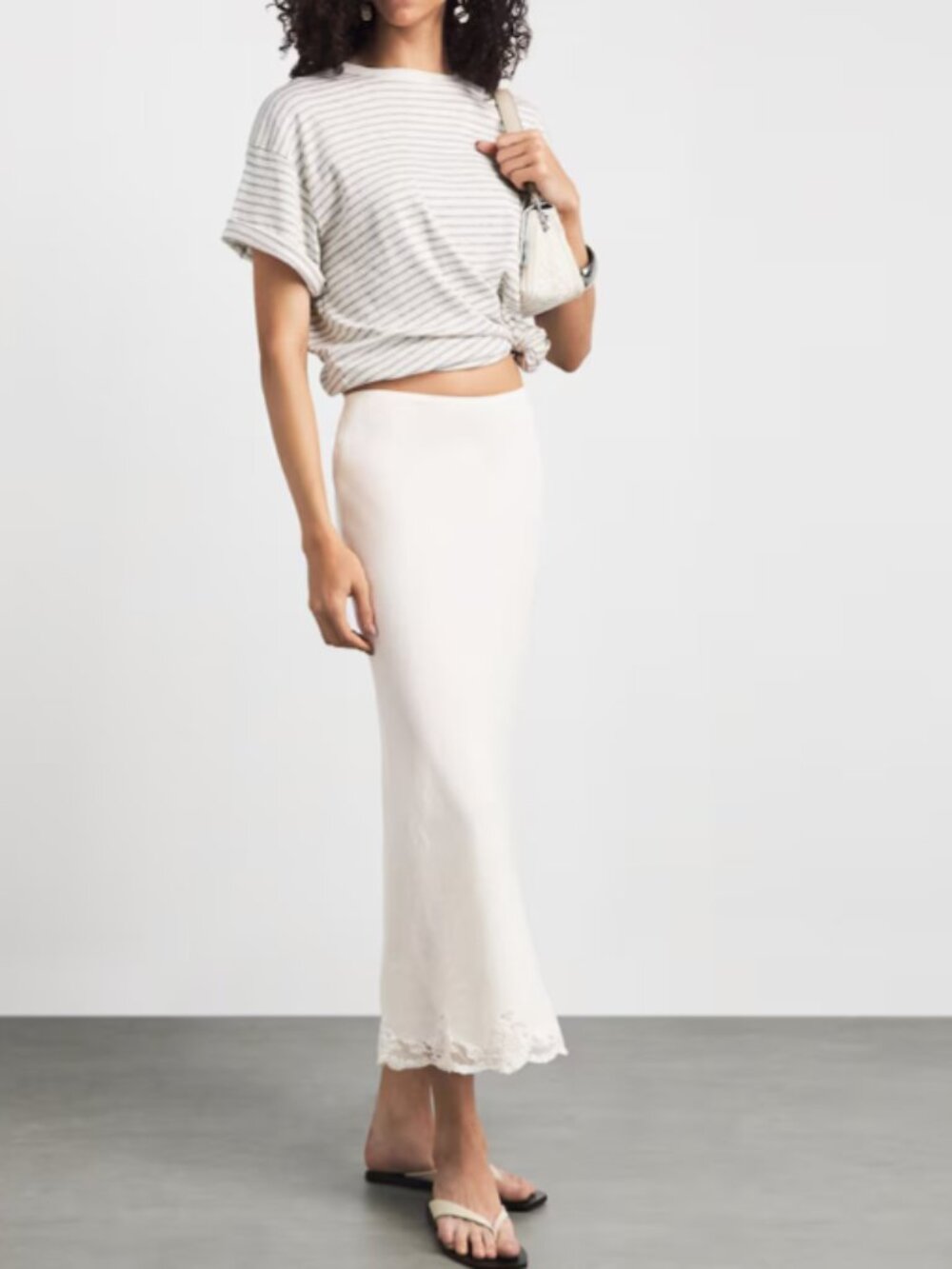RIXO Crystal Embellished Linen Blend Midi Skirt XXS US 2 NWT